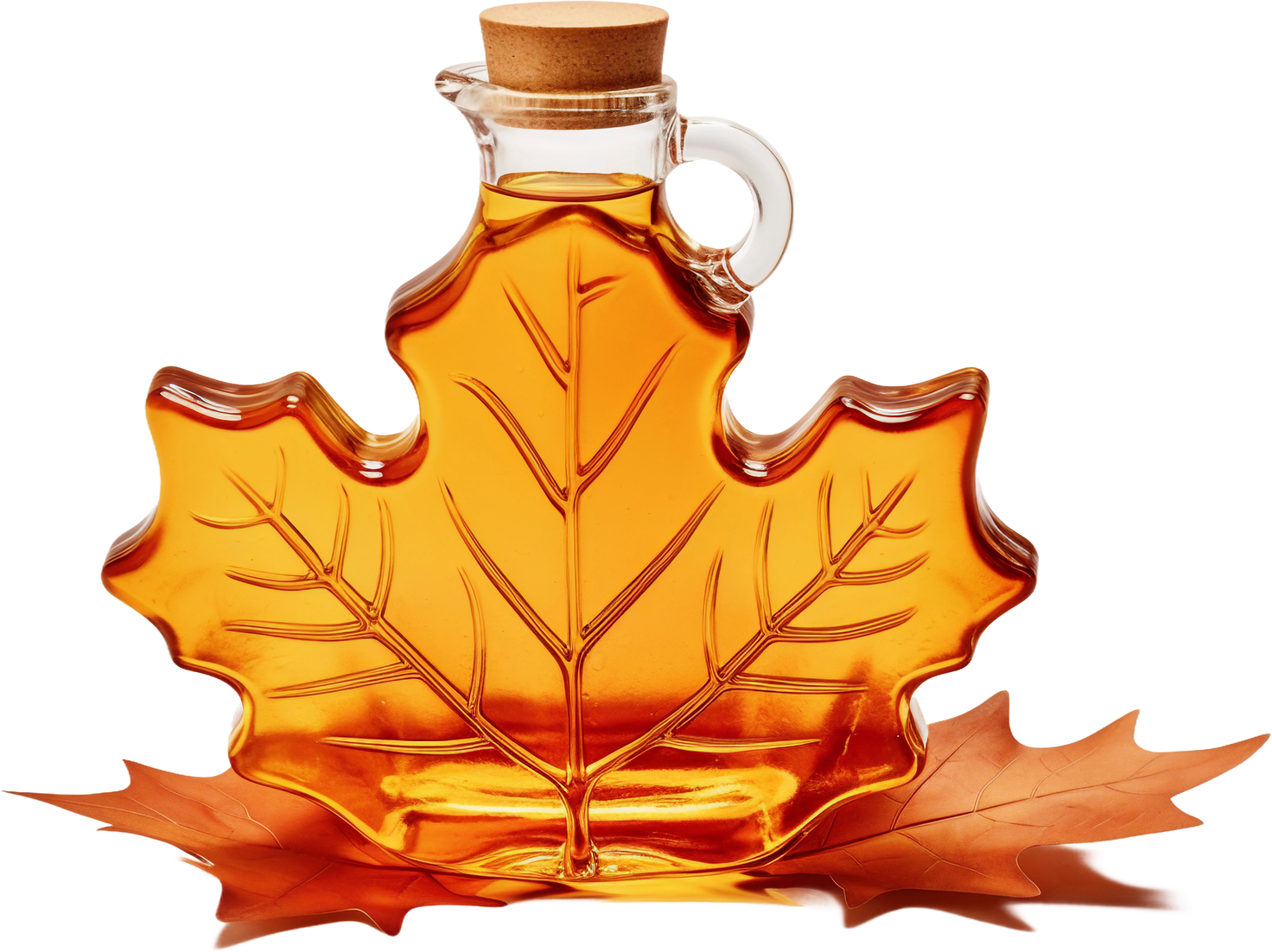 Maple syrup with maple leaves. isolated object